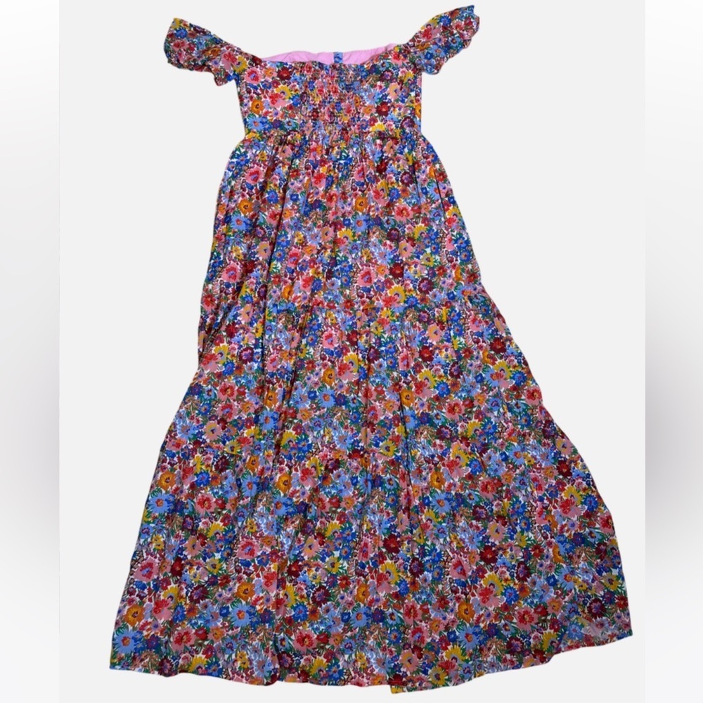 NEW Ky Derby Pink Ditsy Floral Maxi Dress Strapless/Off Shoulder Button Front L - Picture 6 of 7